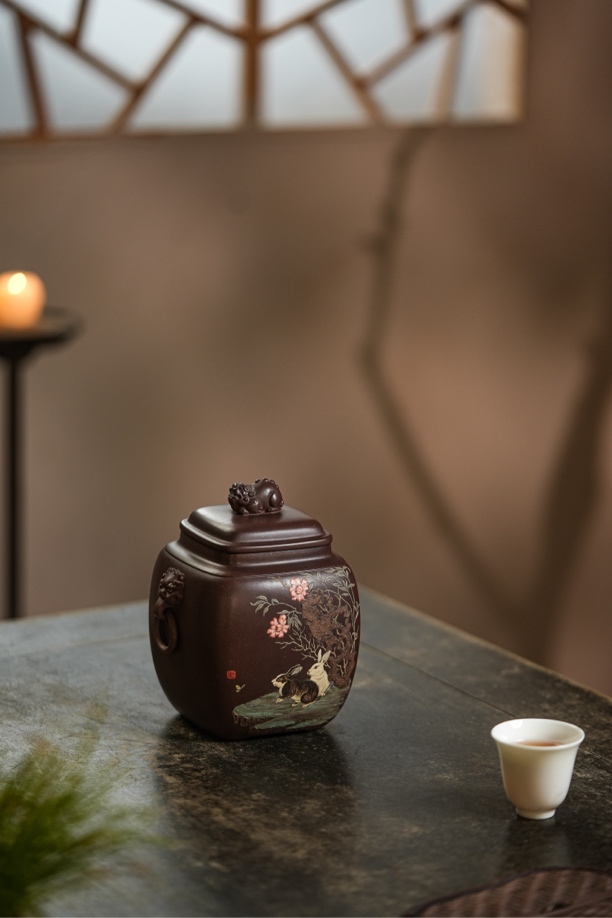 【知守.茶器】无极天宝紫砂泥绘茶叶罐，南山美绘