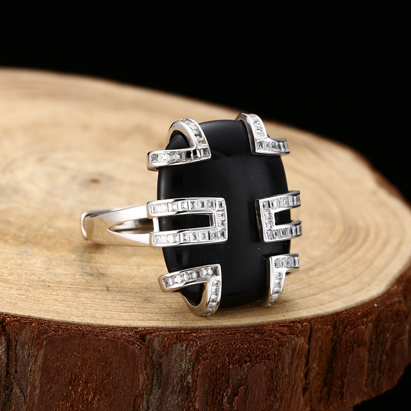 925银戒指 气质复古满钻黑锆戒指 时尚个性创意戒指