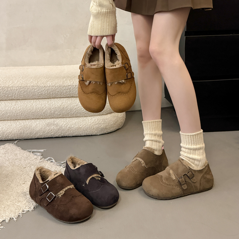 棉靴2025年新款百搭毛靴纯色勃肯鞋休闲风韩版棉鞋复古港风学院风