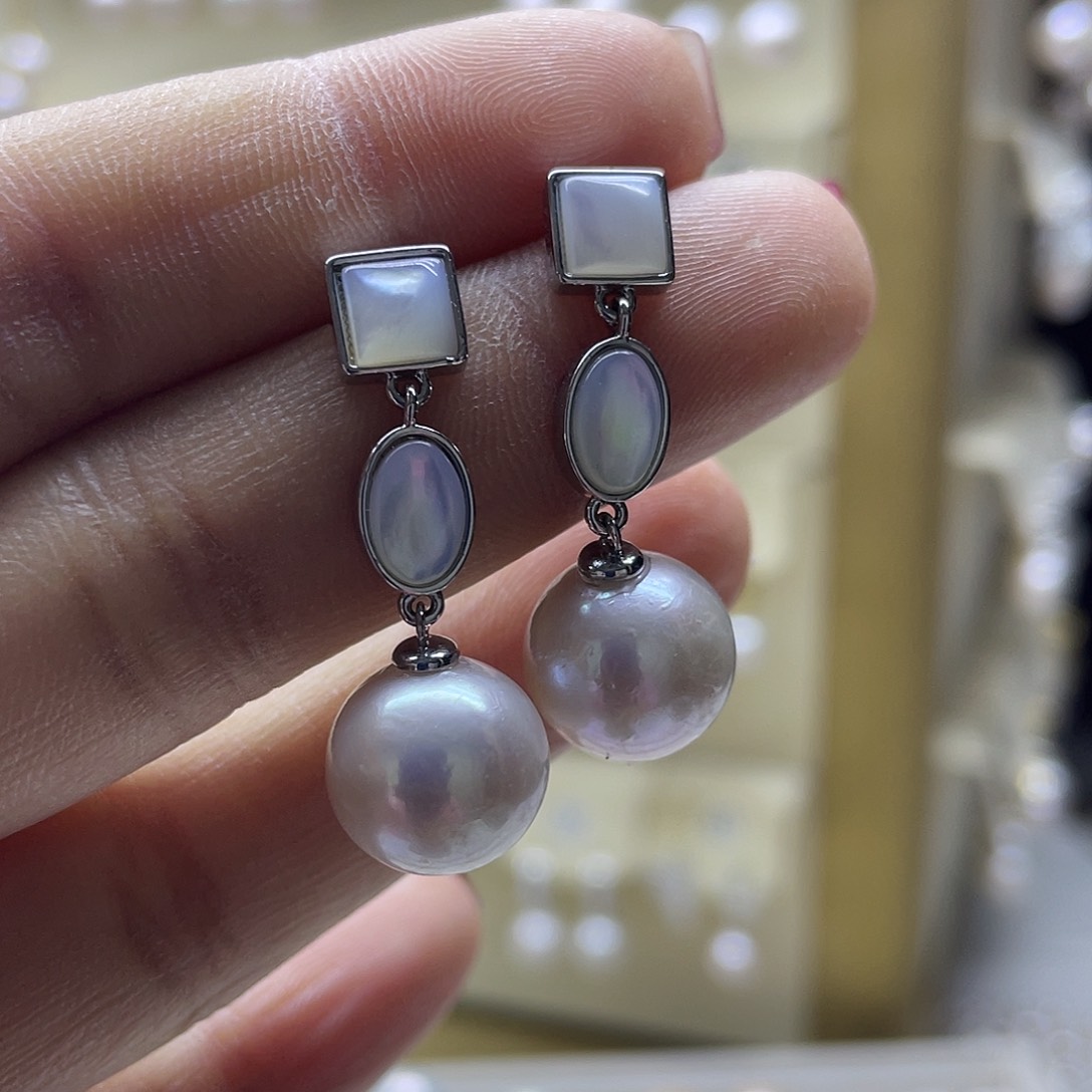 淡水珍珠耳饰银S925镶嵌