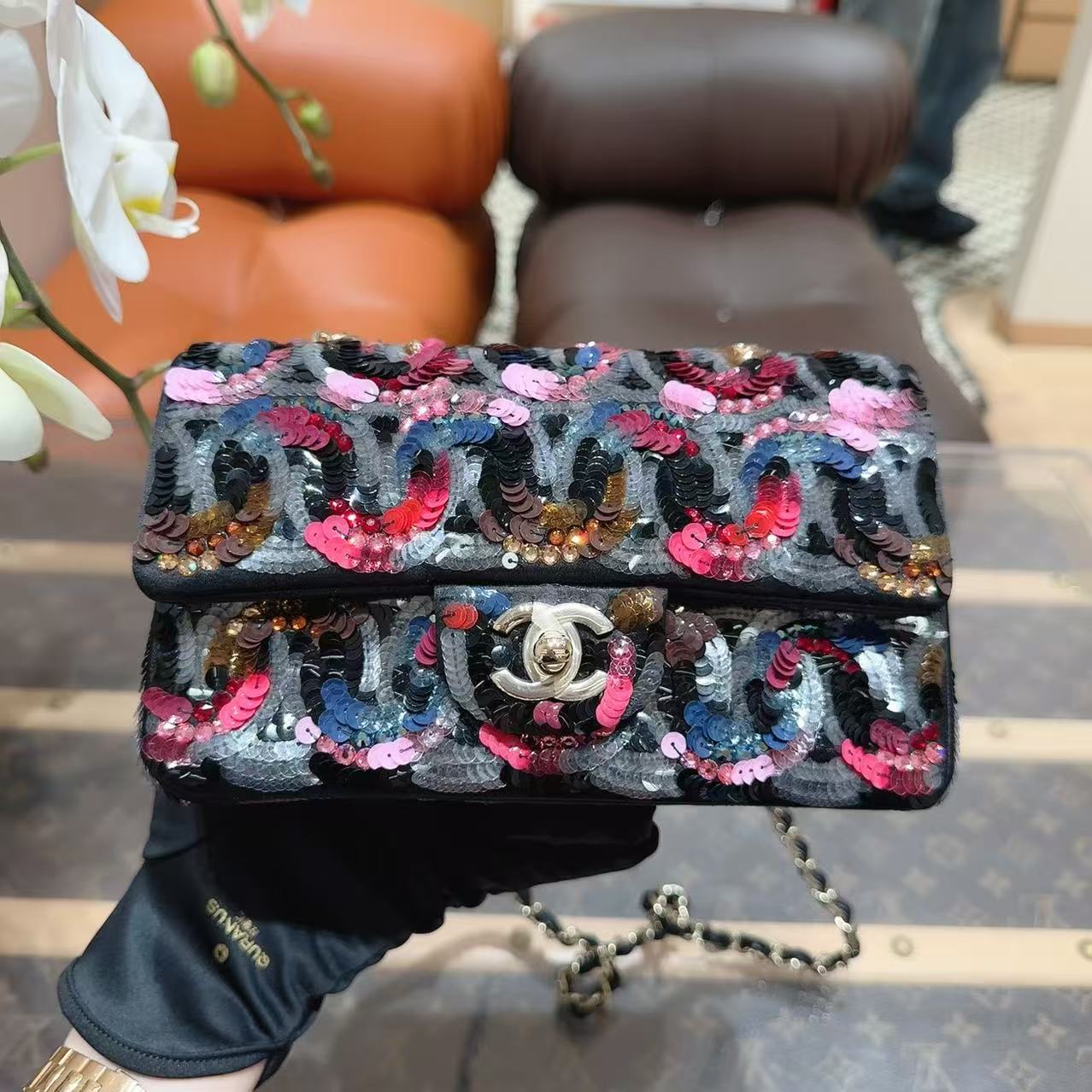 全新未使用 Chanel/香奈儿 23c限量款彩色亮片串珠cf大mini链条包