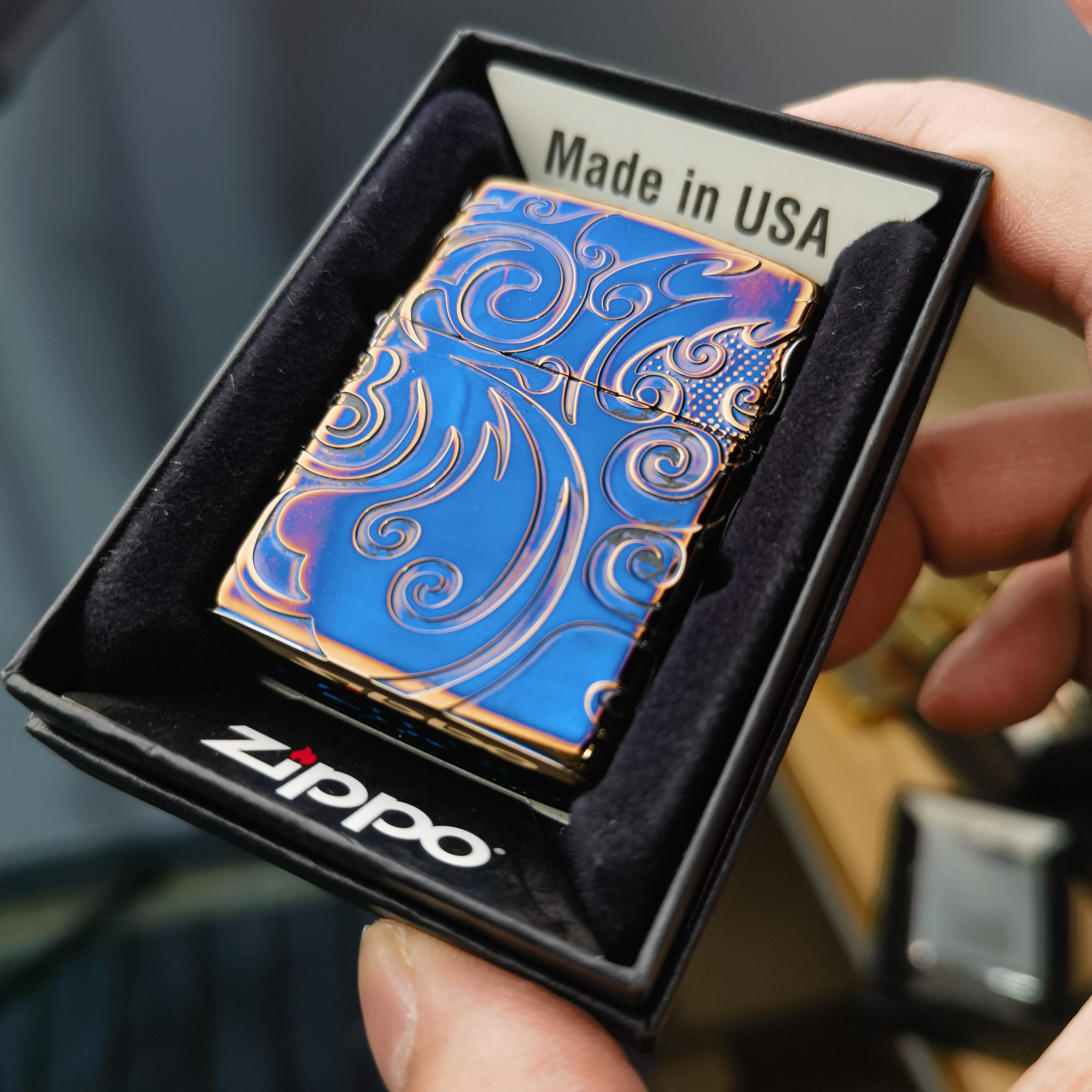 Zippo打火机熏金烤蓝盔甲淬火82