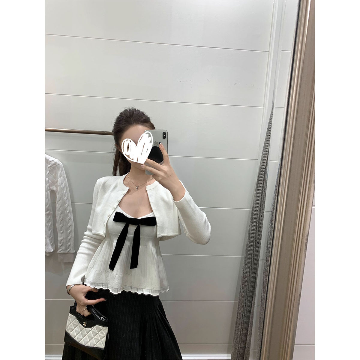 韩系蝴蝶结针织开衫外套女秋季温柔芭蕾风收腰上衣吊带背心两件套