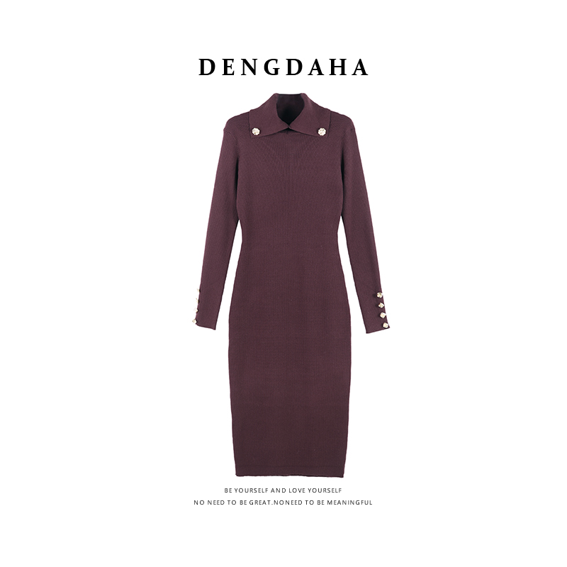 DENGDAHA「魅力热搜」休闲风 翻领纯色气质显瘦连衣裙HBZXP720032