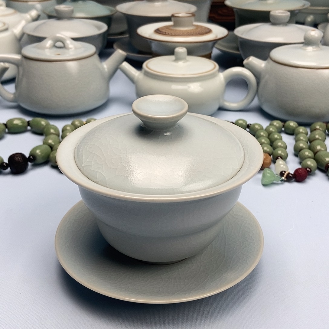 杯仿古月白福禄盖碗原矿原釉原产地