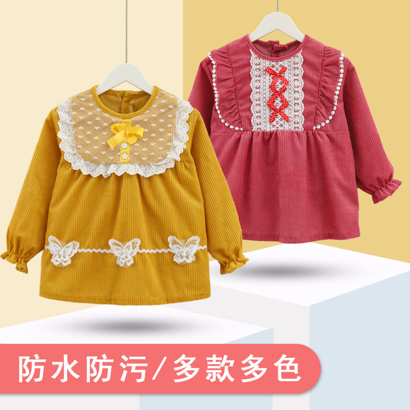 儿童罩衣防水防脏吃饭围兜女宝幼儿园饭兜宝宝围裙秋冬长袖反穿衣