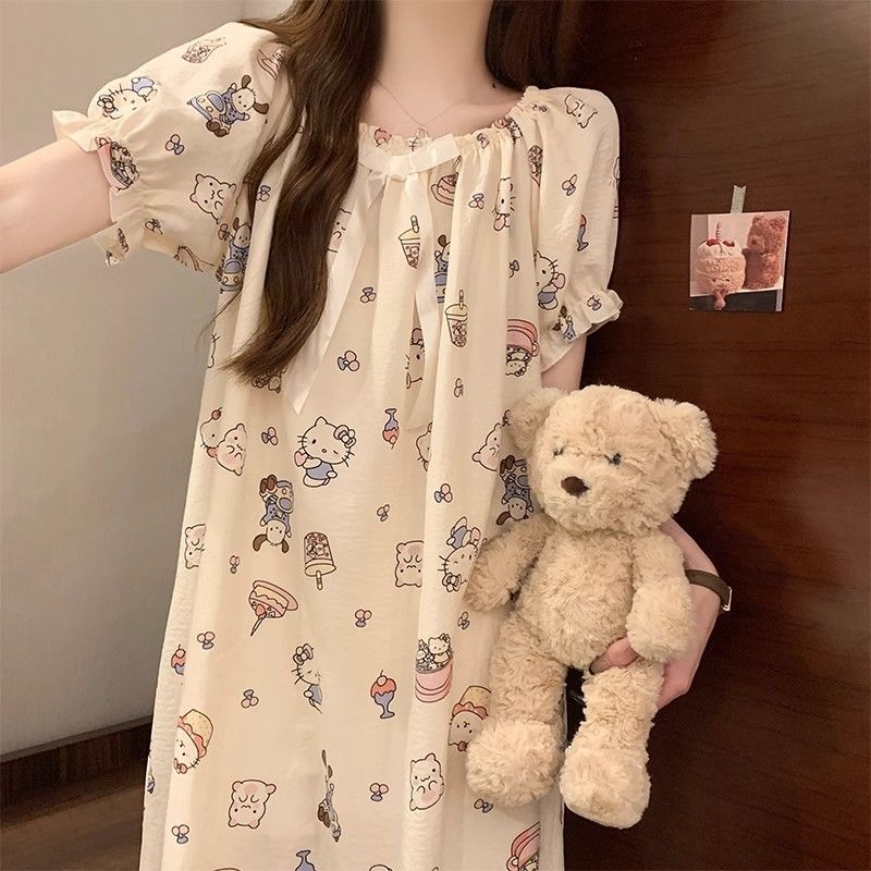 新2025夏季可爱新款睡裙女连衣裙甜美可外穿家居裙云朵棉