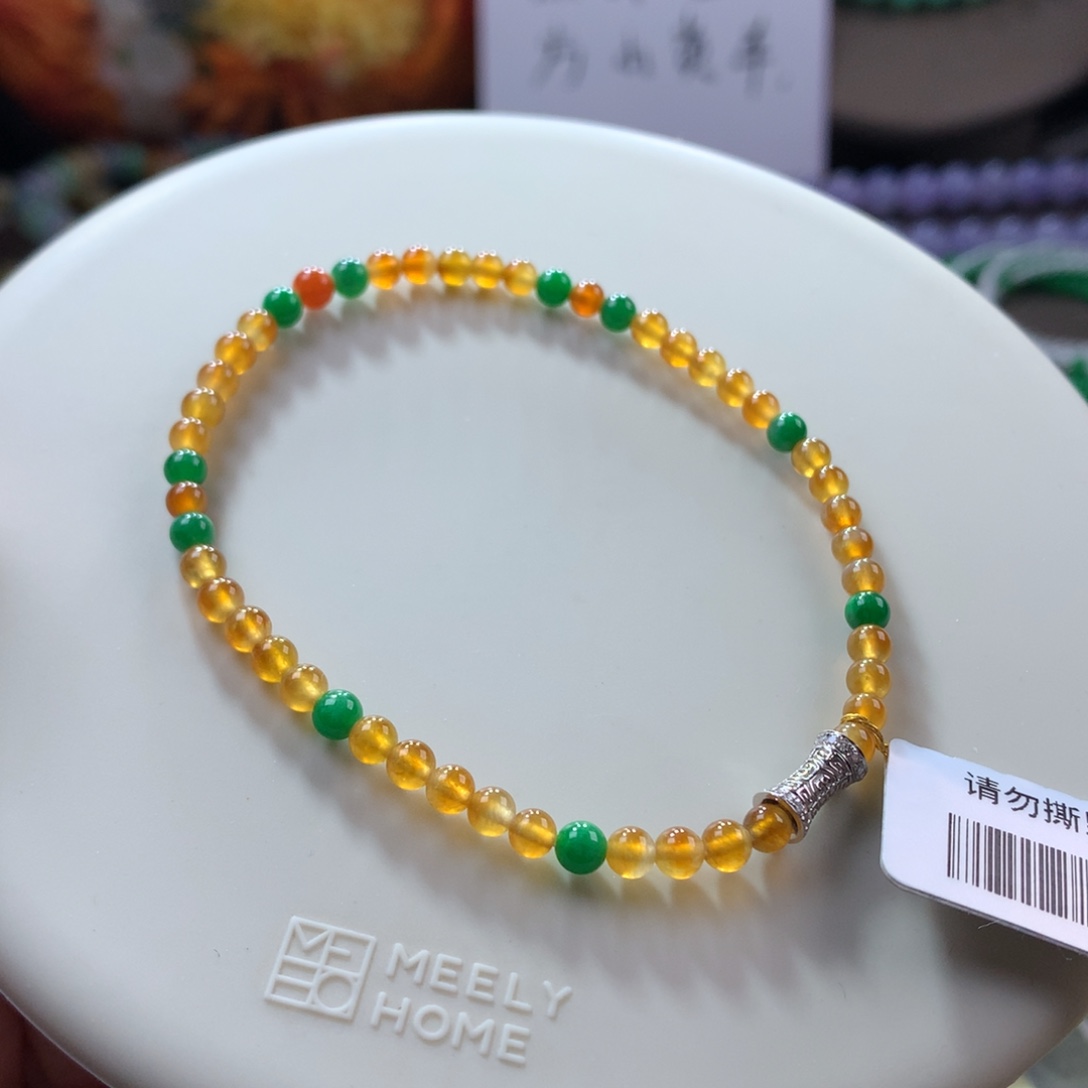 翡翠手链未镶嵌高冰亮色系浓色冰黄小米