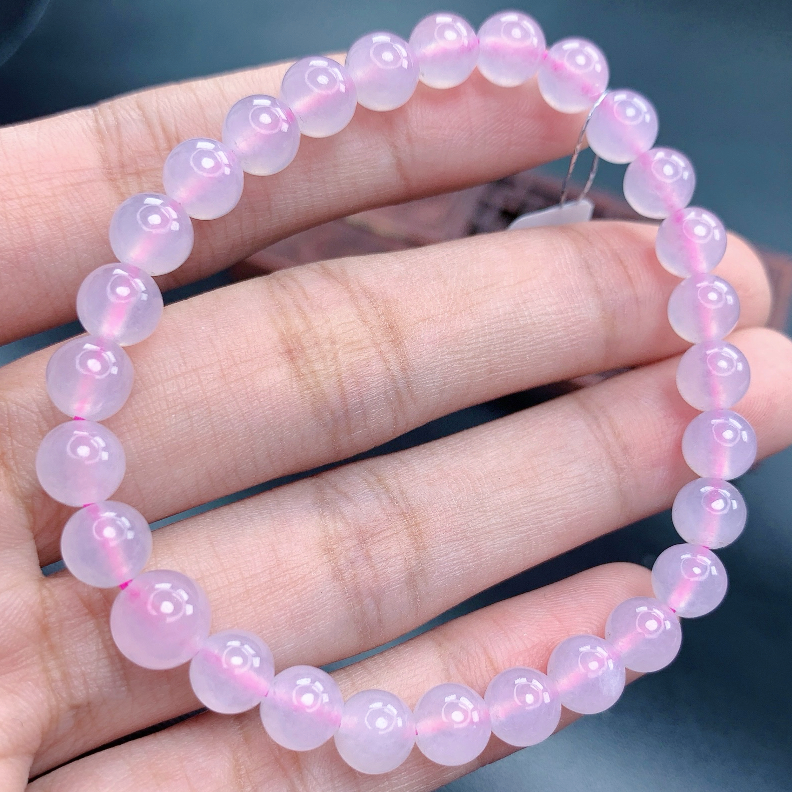 缅甸A货翡翠粉紫色圆珠手链手串单圈2T卡6.5mm