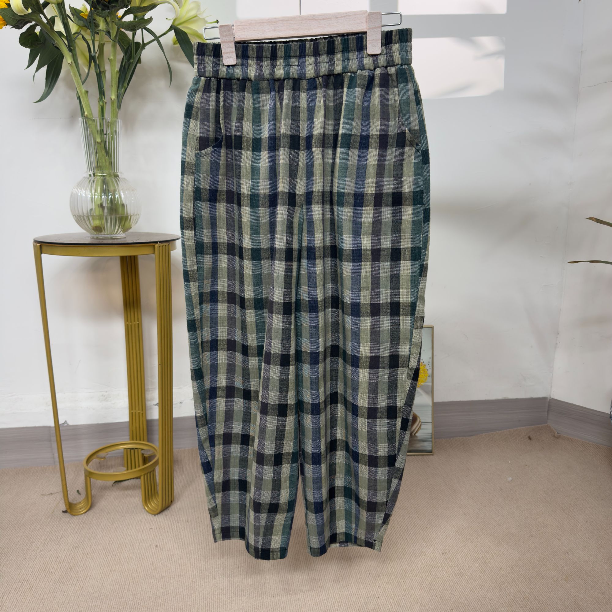 格格高腰透气彩色哈伦裤百搭绿色休闲裤长裤夏季女士宽松气质时尚