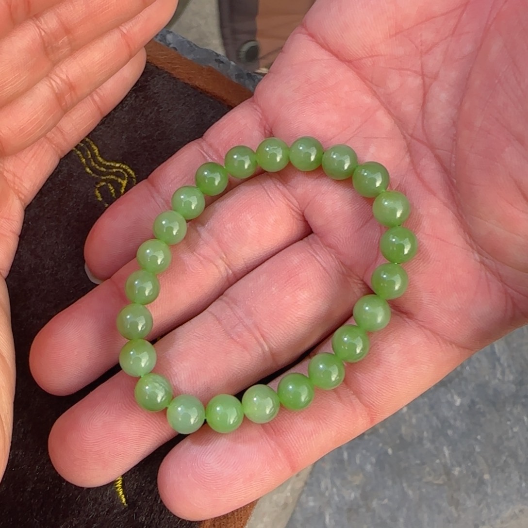 和田玉未镶嵌手链俄碧夹层料粉青卡8