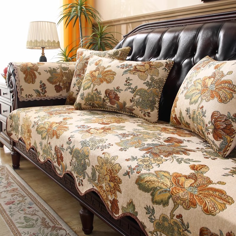 沙发垫四季防滑通用美式复古坐垫轻奢高级感沙发套罩客厅沙发布