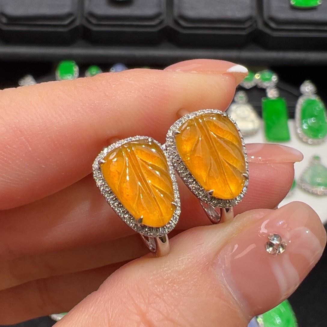 翡翠18K金镶嵌耳饰收到货48小时鉴赏期