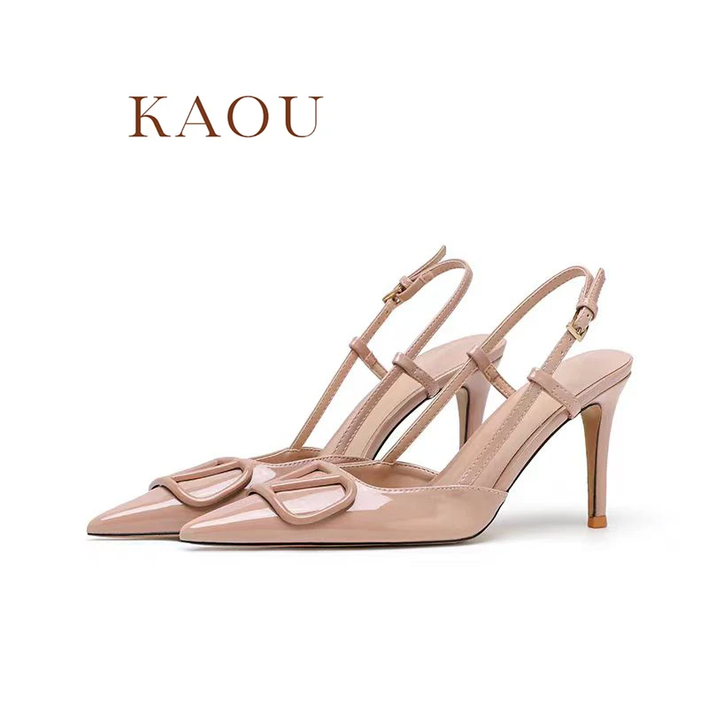 新V扣气质细跟浅口高跟鞋时尚百搭性感女士夏季法式包头尖头裸色