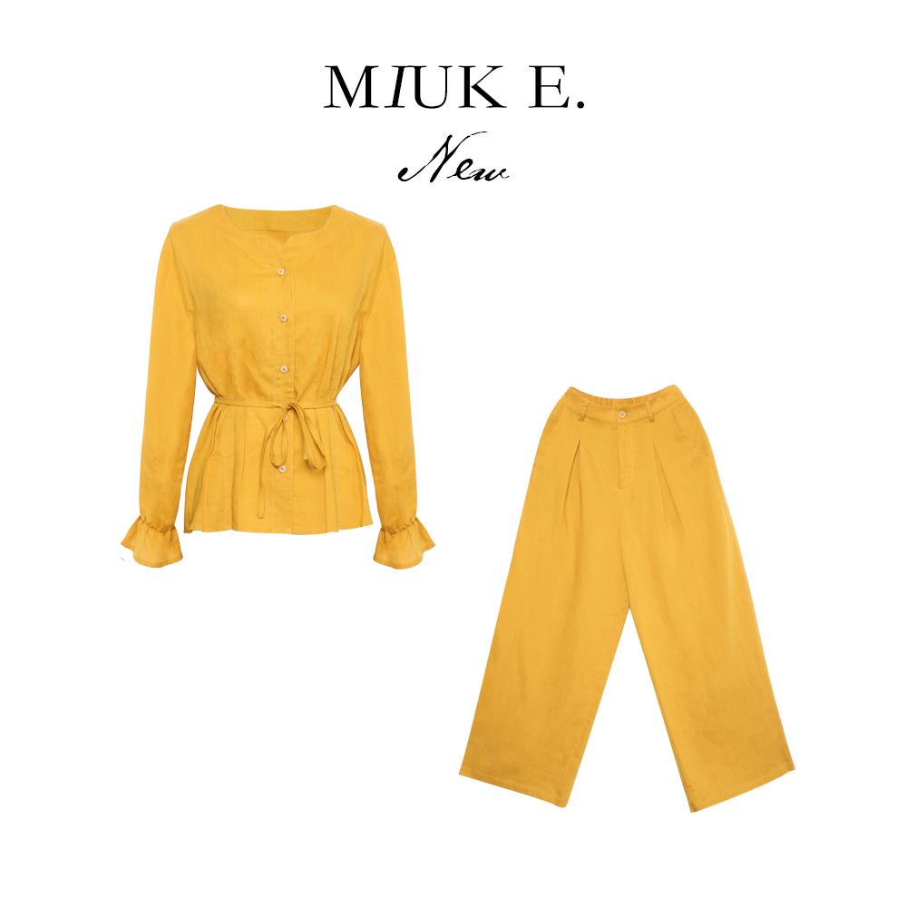 MIUKE 【气质女主】25年雨露亚麻早秋简约轻奢套装女上衣裤子两件套