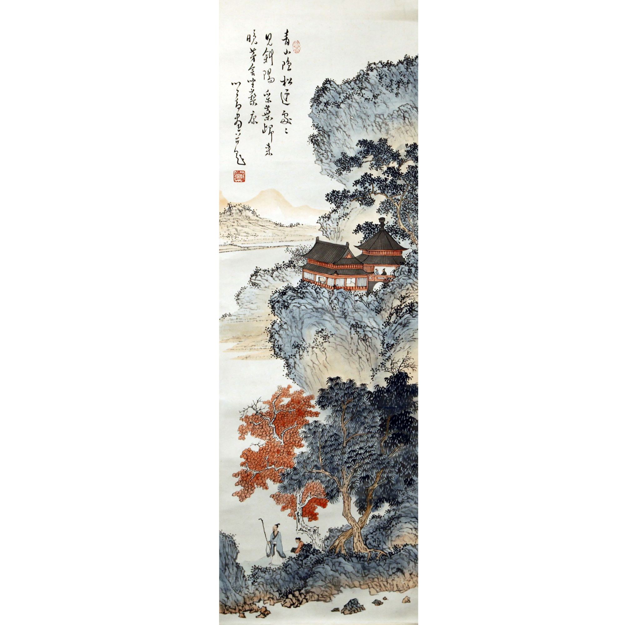 PR  楼阁山水图  103X33  纸本立轴