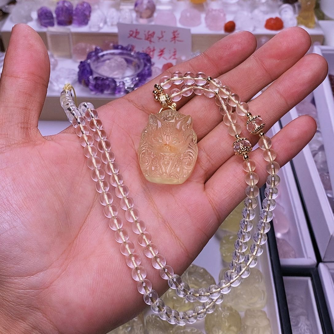 水晶颈饰未镶嵌黄水可爱狐吊坠 送链子