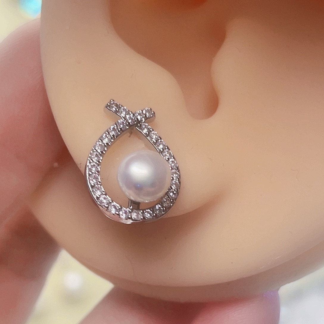 淡水珍珠耳饰银S925镶嵌