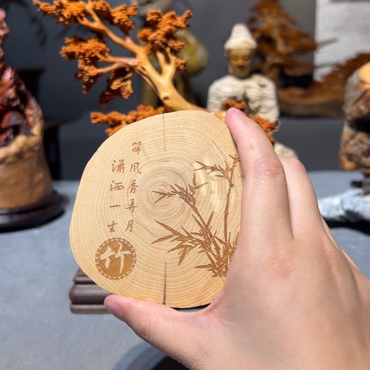用***6柏木（崖柏）茶杯垫作品