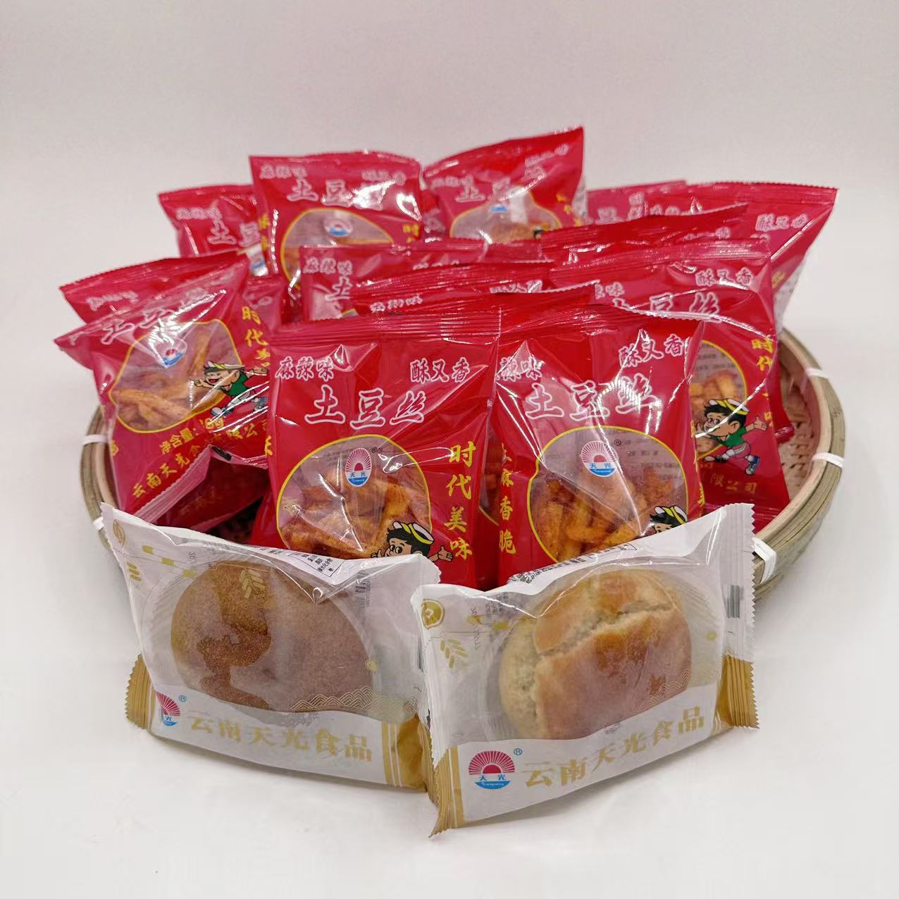 陆良特产-天光麻辣土豆丝38克20袋+45克全蛋饼1+45克无心小荞饼1