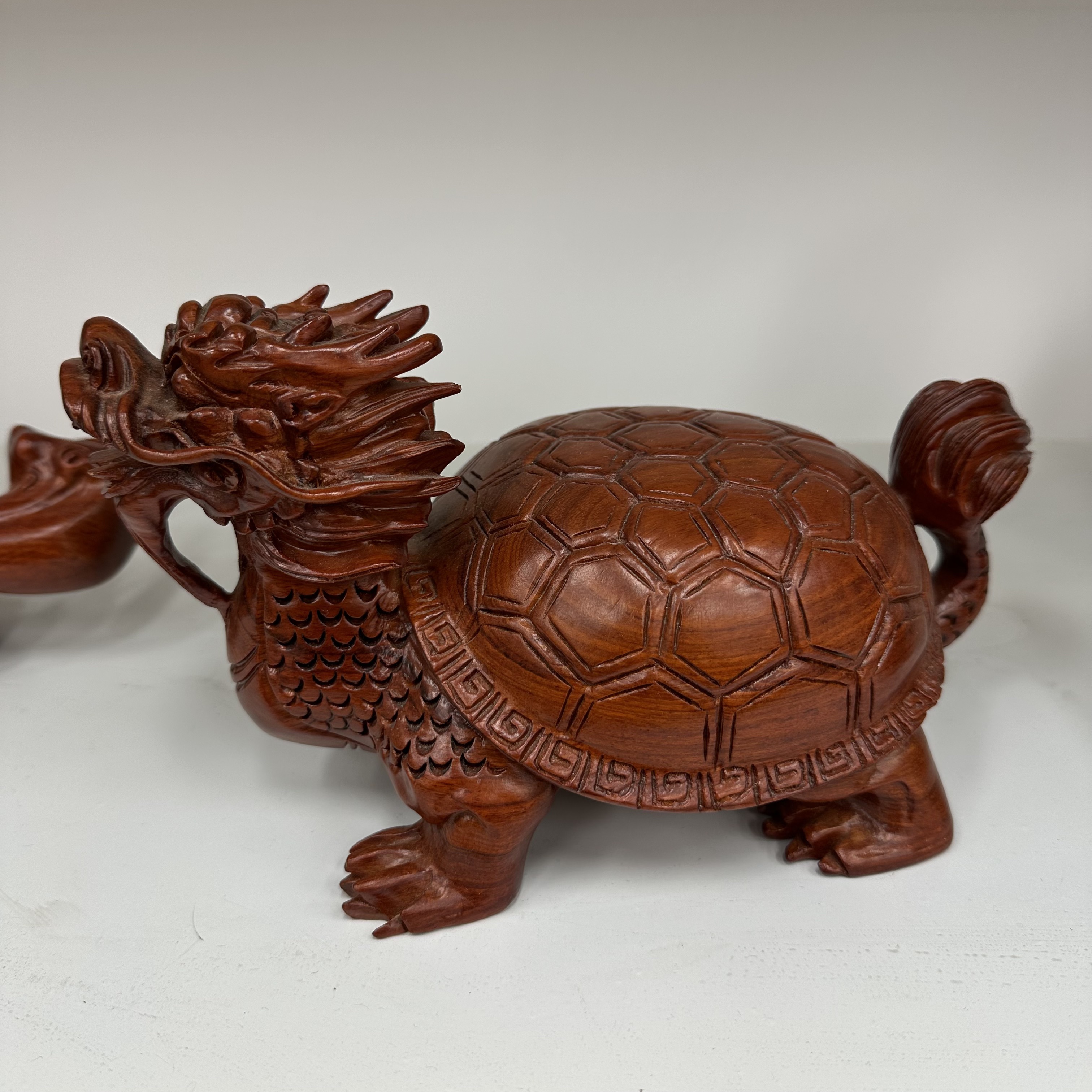 十三【花梨木雕龙龟】长25宽14高13cm（孤品摆件 介意微瑕勿拍）