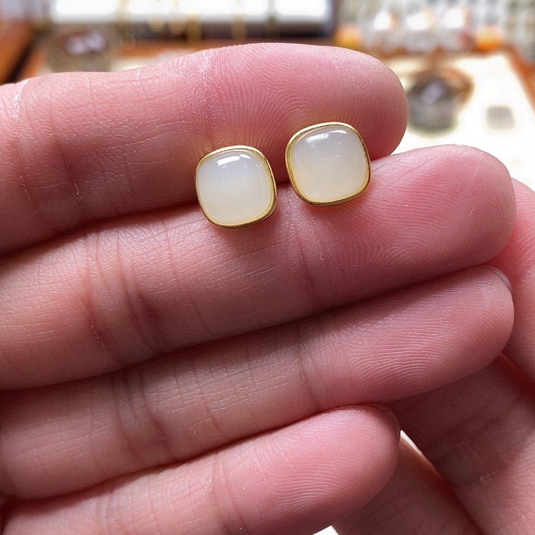 和田玉耳饰银S925镶嵌Z***.