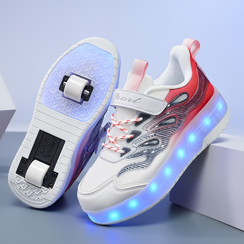 新款暴走鞋网红男女带轮隐形鞋双轮滑鞋自动按钮轮滑鞋3-6岁幼儿