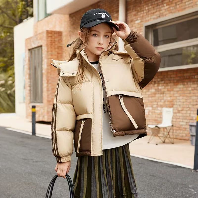 502154 韩版男童女童休闲舒适时尚洋气加厚连帽防寒外套