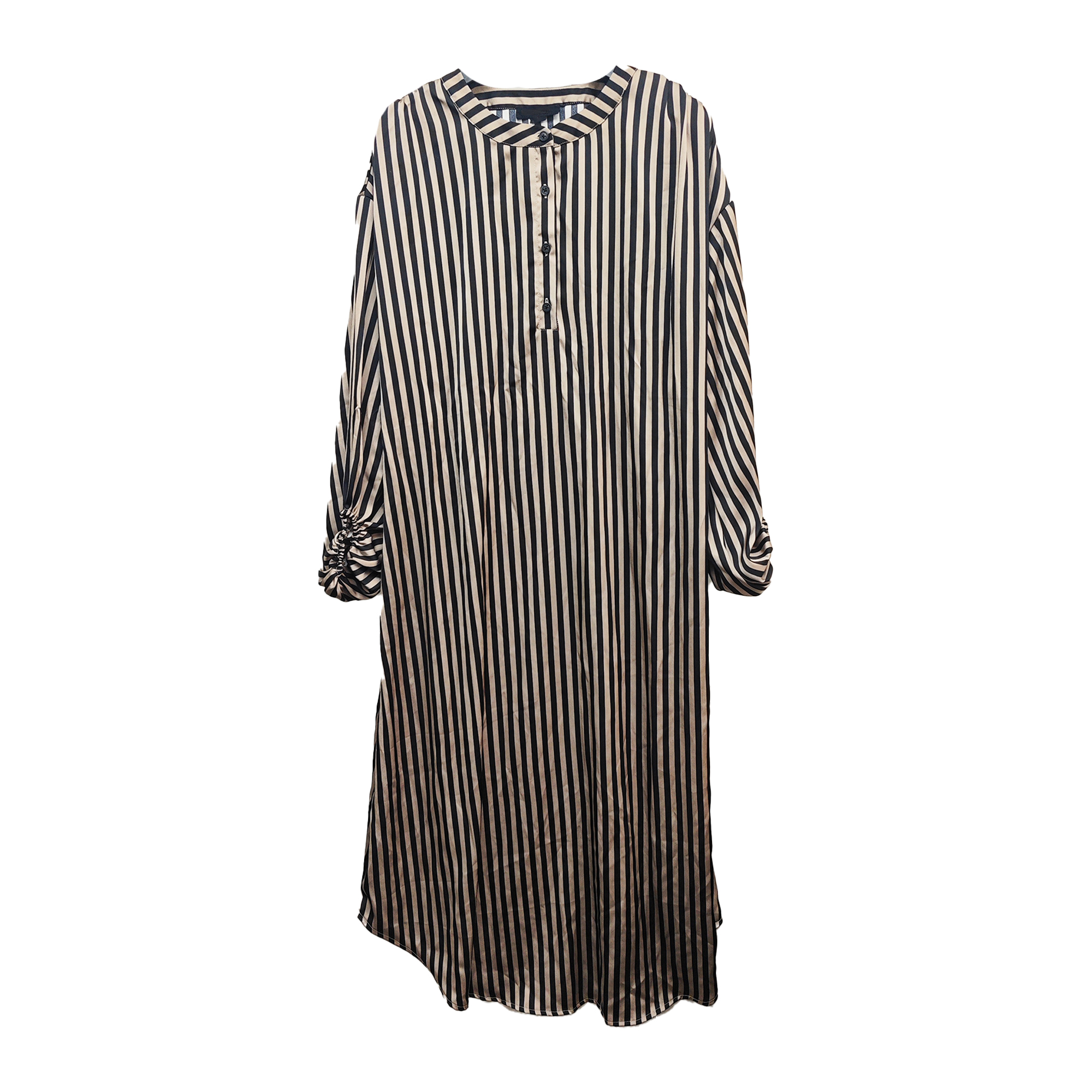 4517#竖条纹长袖连衣裙