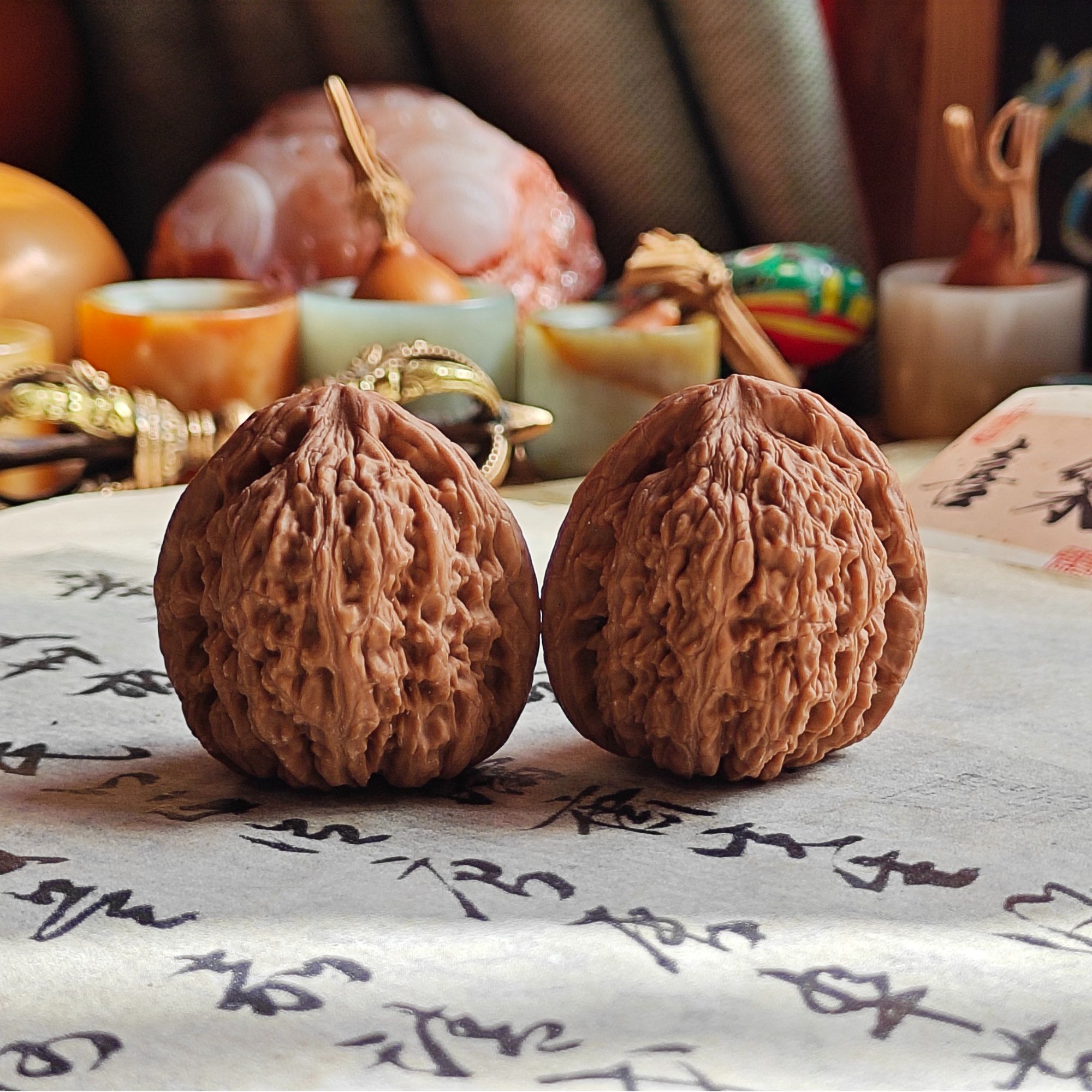 文玩核桃南疆石 边34手捻 全品 好对 一物一图（50）