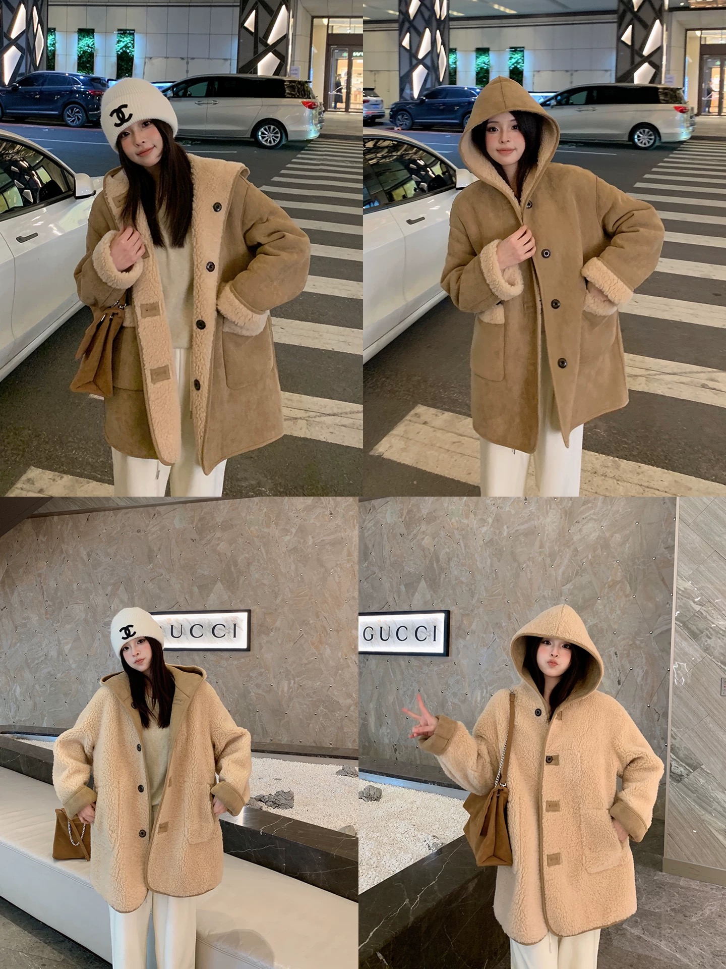 26新款【柏林暖冬】100%全羊毛两面穿中长款连帽羊毛外套