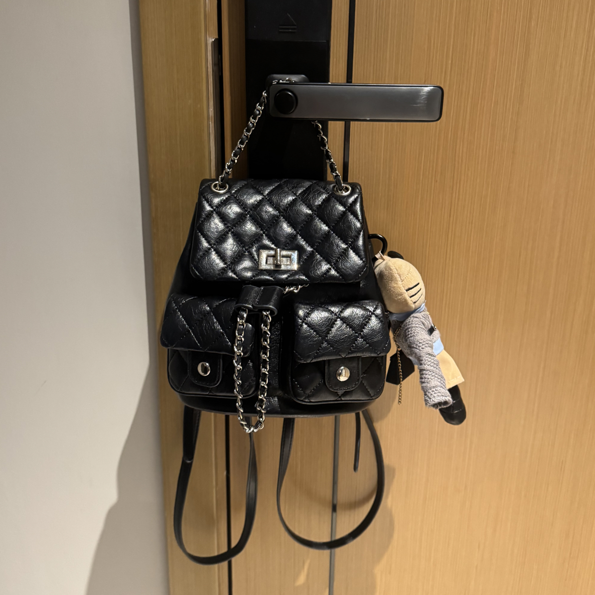 小香风白月光双肩包韩系ins质感重工菱格双口袋背包6302（无挂件）