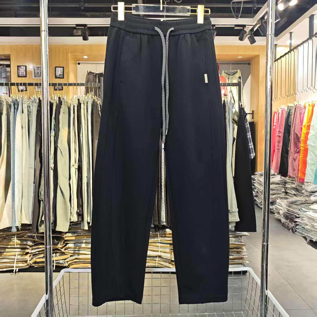 男士休闲裤春季新款休闲抽绳设计拼接时尚潮流宽松休闲长裤8727