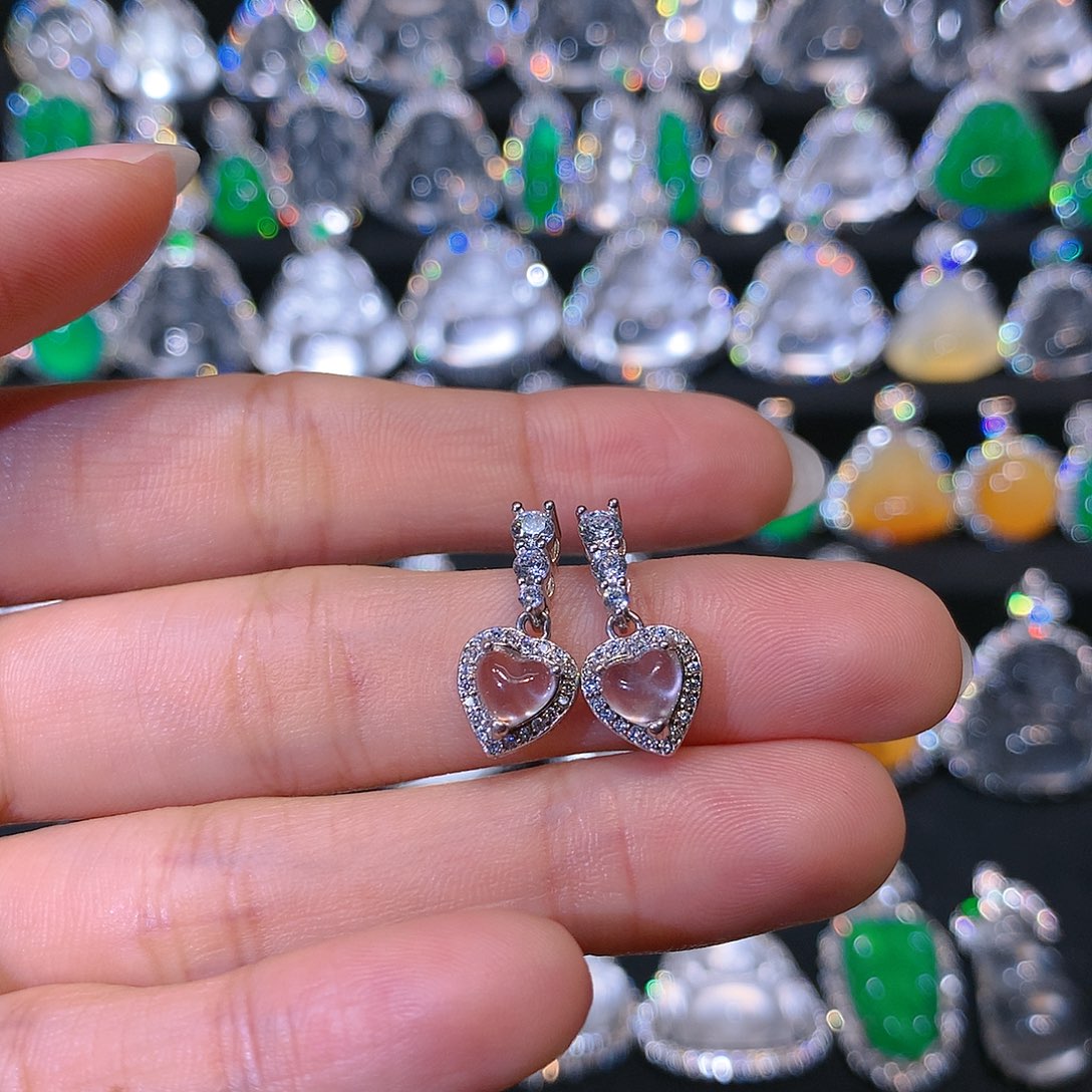 石英质玉耳饰银S925镶嵌
