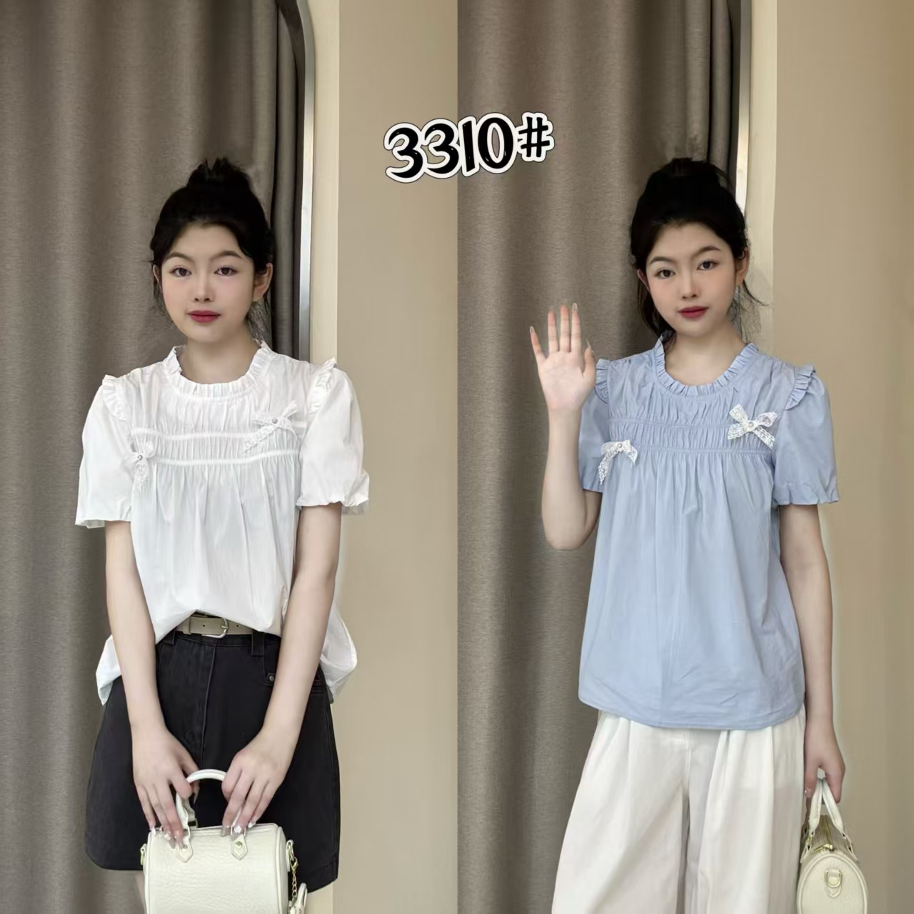 3310【衣长55】压褶木耳边娃娃衬衫女夏新款设计感小众宽松短袖上衣