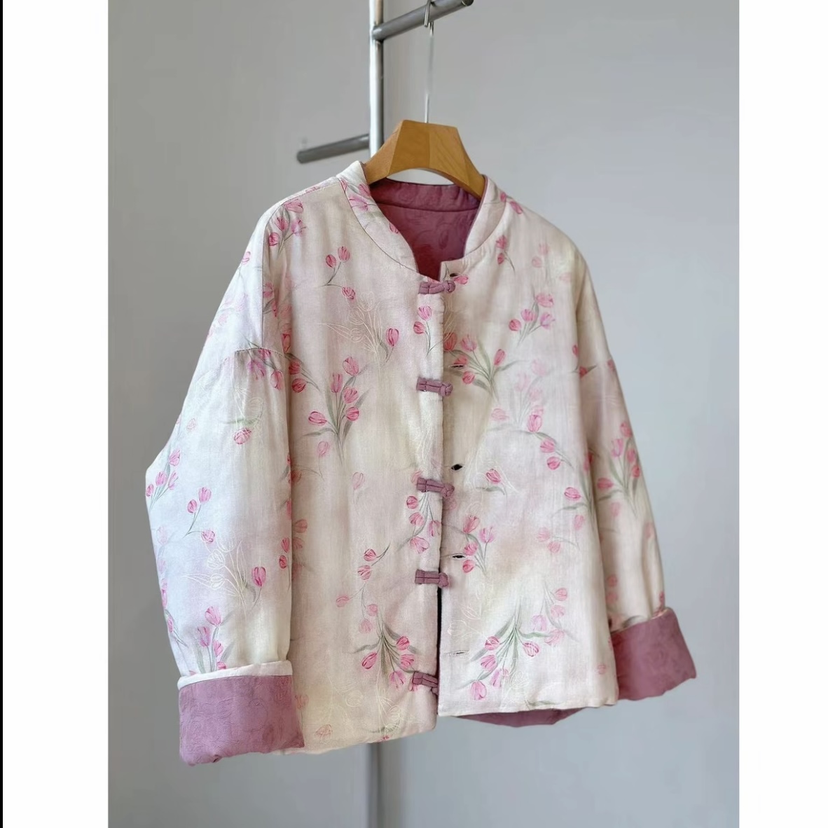 2025新款印花盘扣立领印花冬季半开领棉服中式棉衣厚款