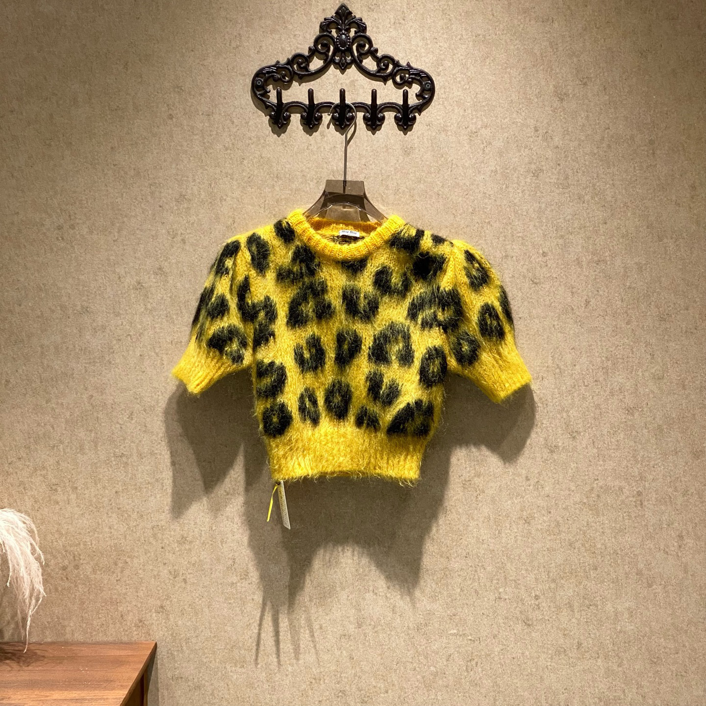 99新 MIU MIU/缪缪 马海毛豹纹针织短袖/38码/JM37282