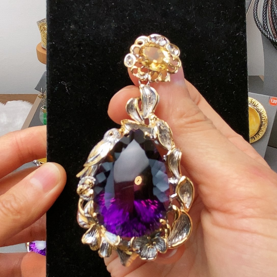 紫晶吊坠银S925镶嵌吊坠