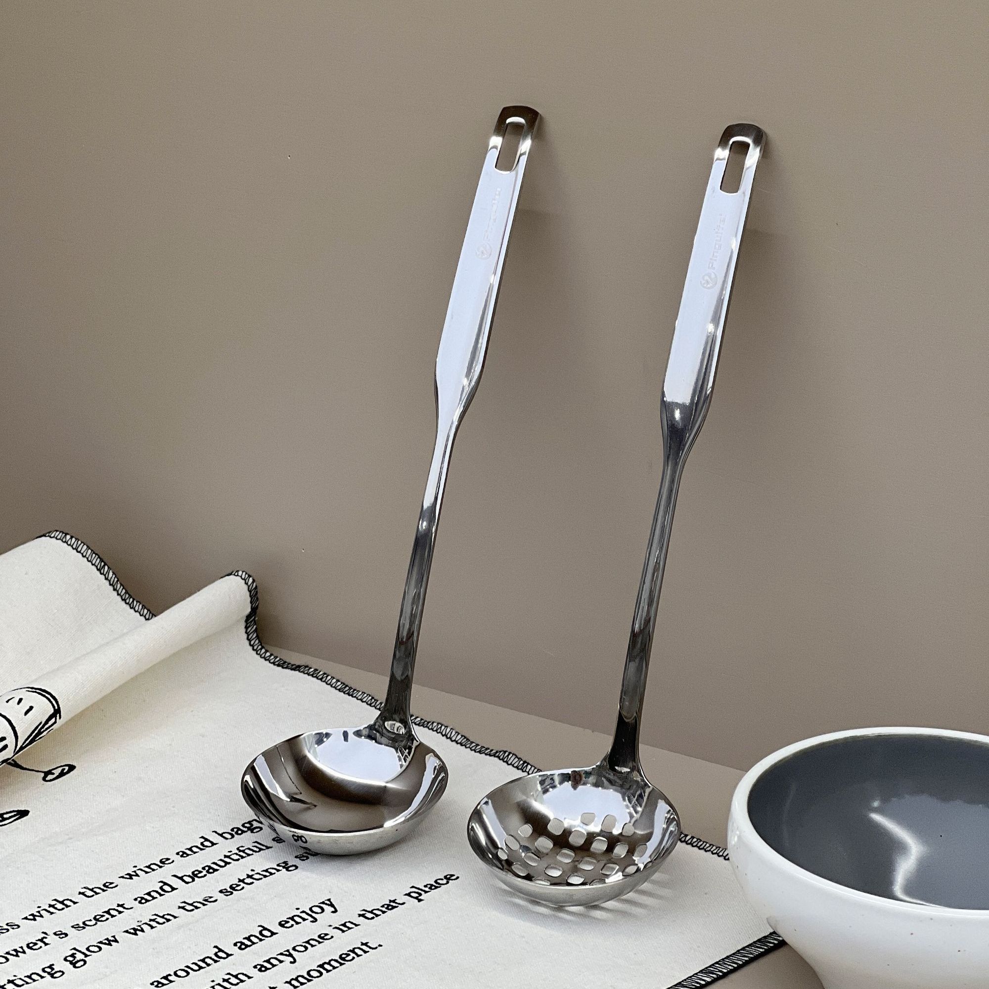 【2支装】304钢火锅汤勺漏勺家用酒店厨具方柄盛汤盛粥勺火锅勺长柄