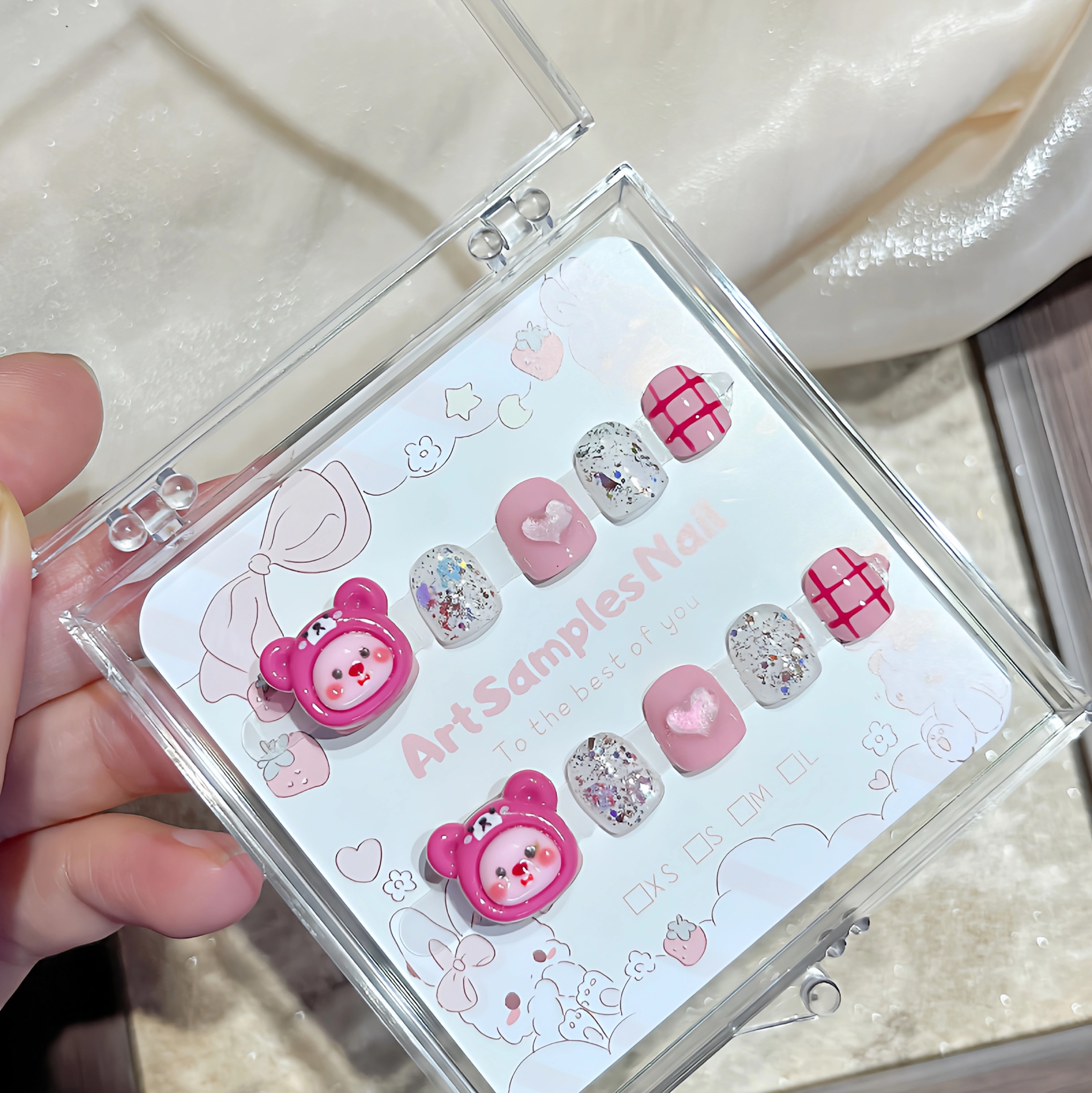 露比亮片爱心卡通可爱亮晶晶儿 童穿戴甲纯手工可拆卸新款爆款