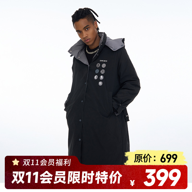 CANOTWAIT_陈伟霆同款冬季时尚休闲双面穿长款连帽保暖羽绒外套