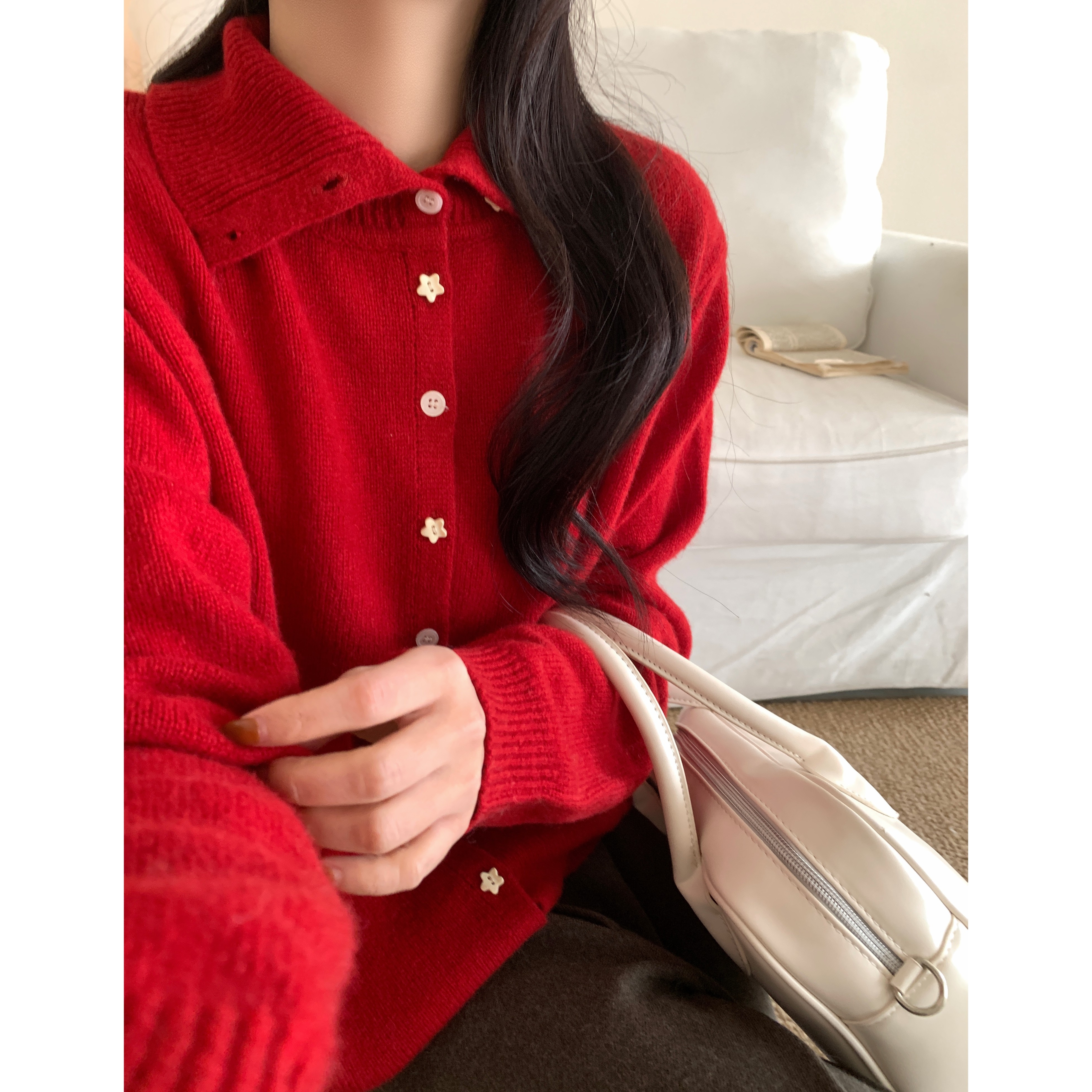 【萱萱精选】全羊毛星星单排扣纯色羊毛衫