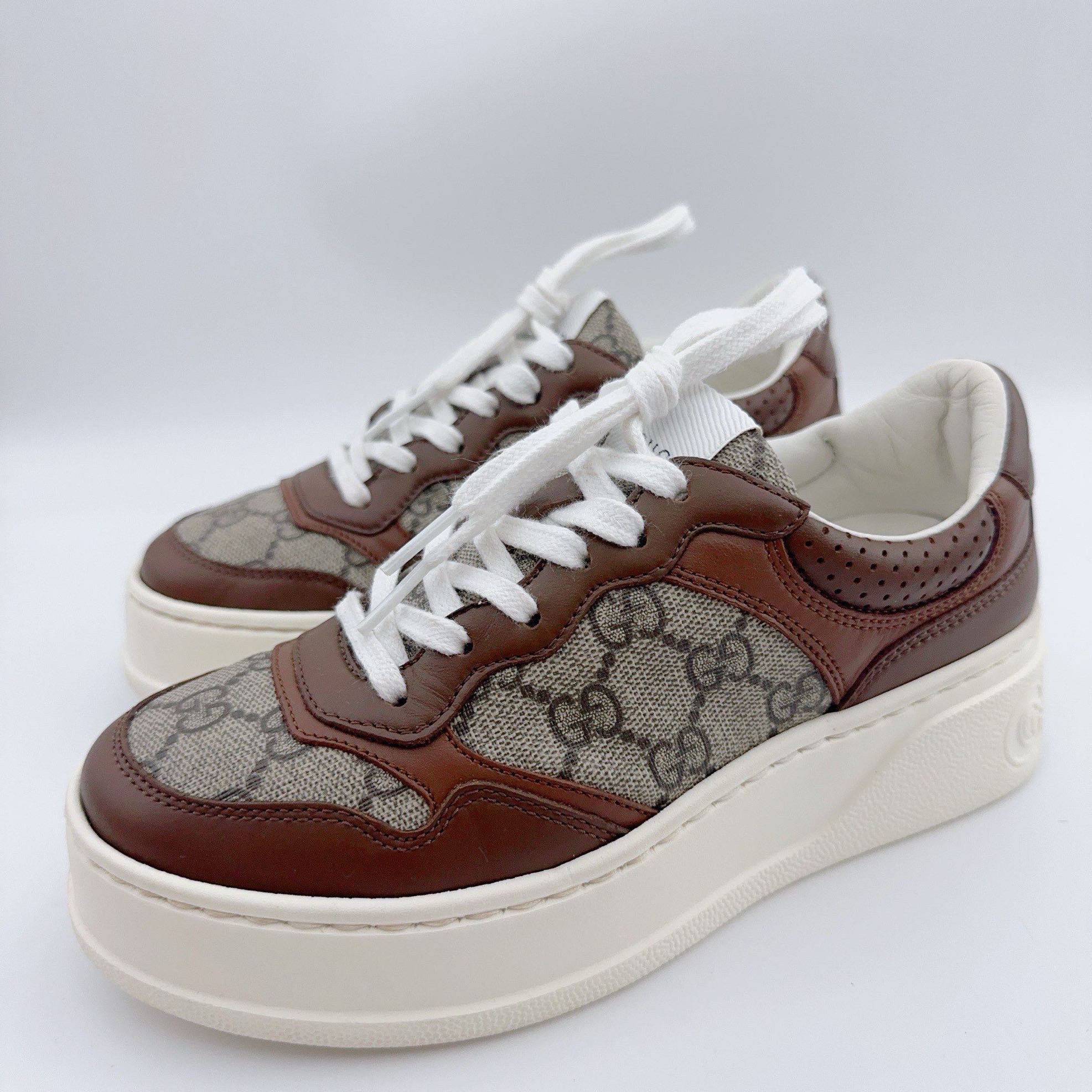 95新 GUCCI/古驰 35.5码/深色棕饼干鞋/01475