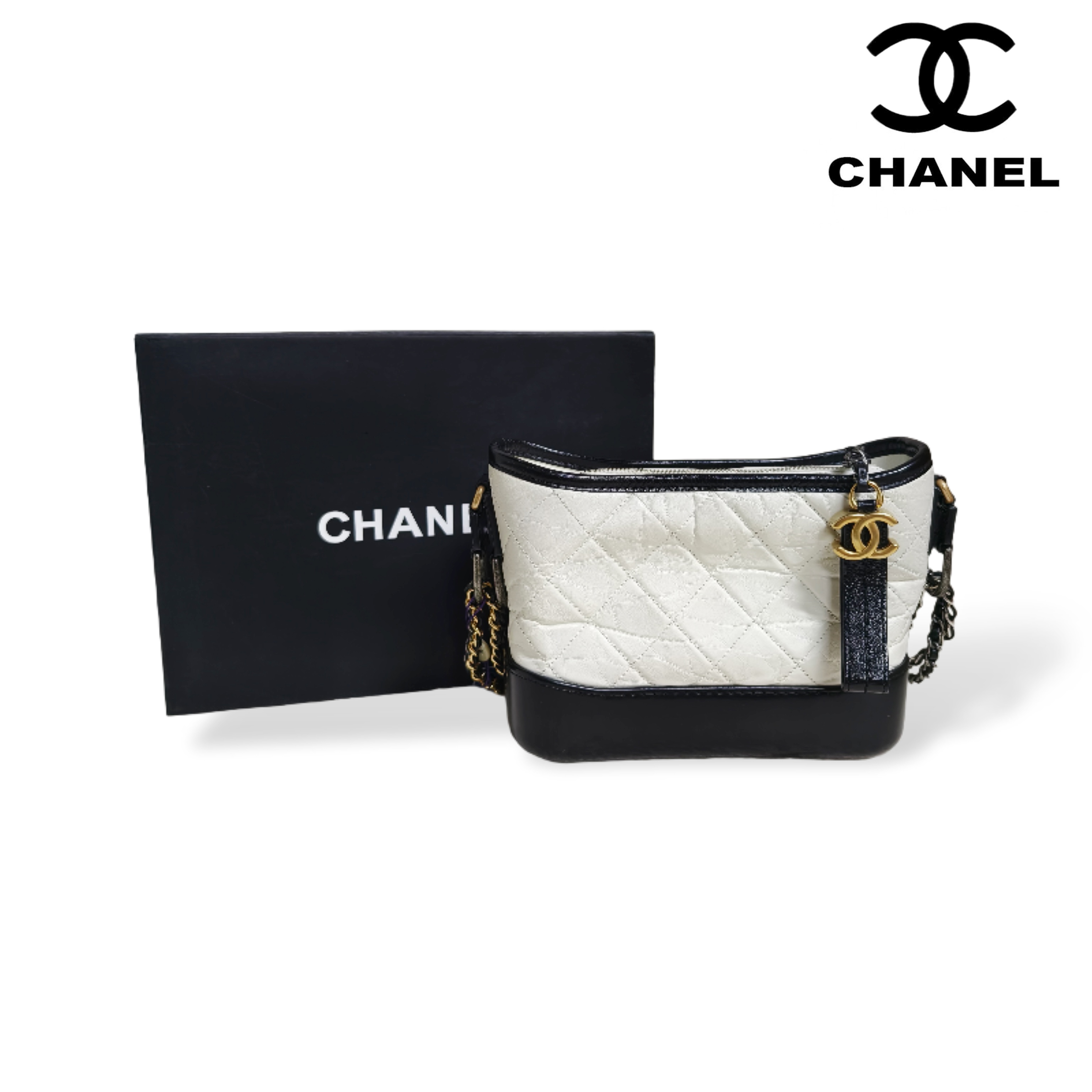 修复品Chanel/香奈儿 黑白拼色牛皮流浪包小号 全原 大全套