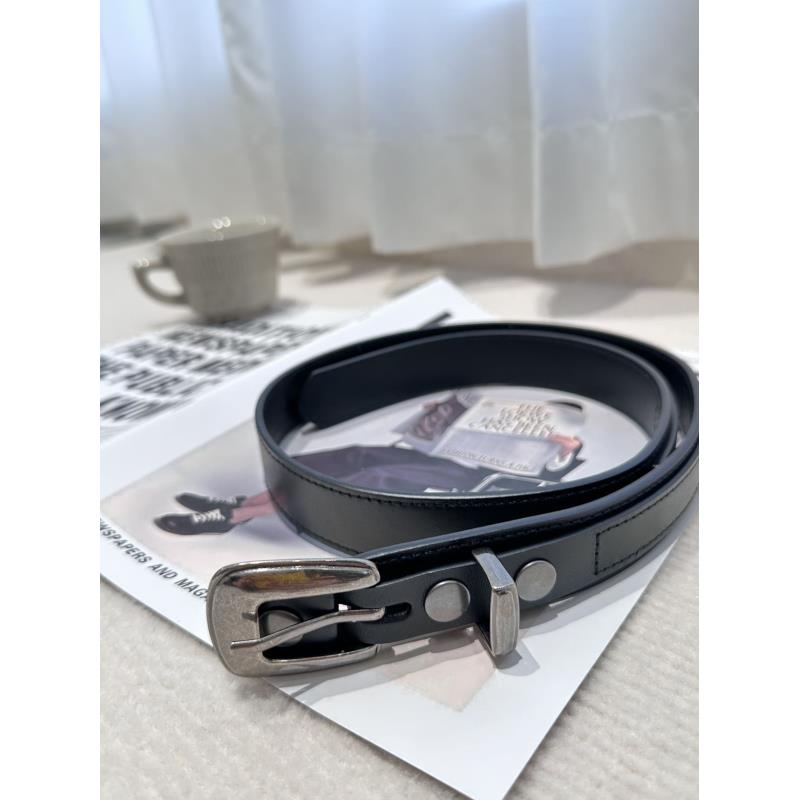 单铁环弧形扣底部倒三角金属腰带 时尚休闲百搭黑色气质小众洋气