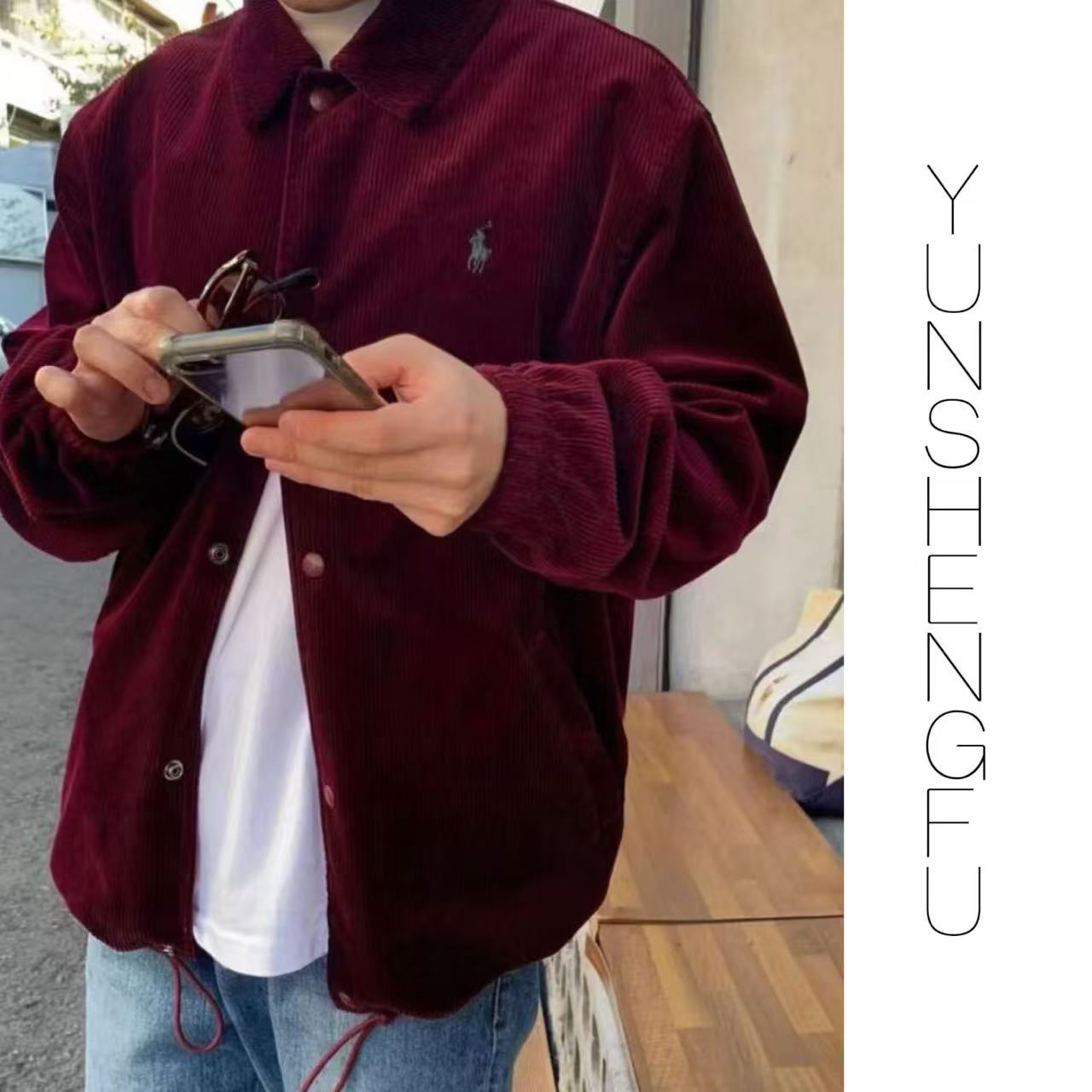 YUNSHENFU*R48复古灯芯绒教练夹克外套