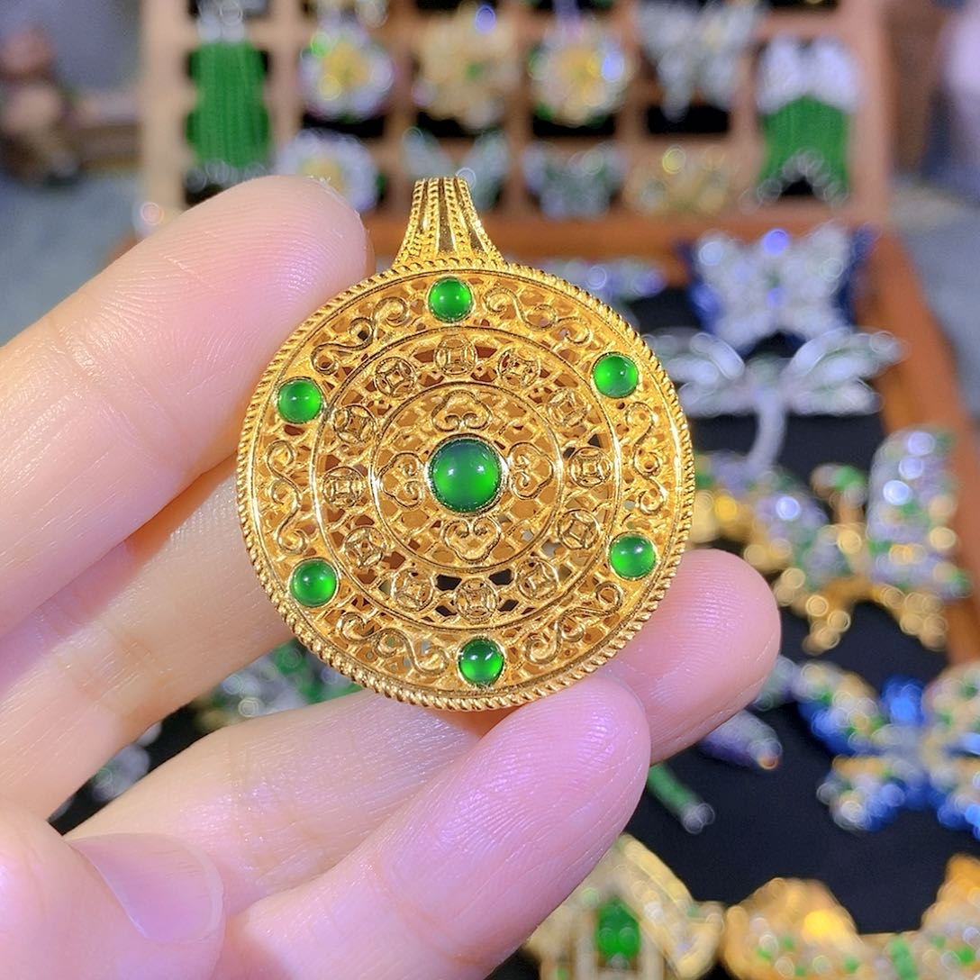 吊坠(不含链)银S925镶嵌翡翠