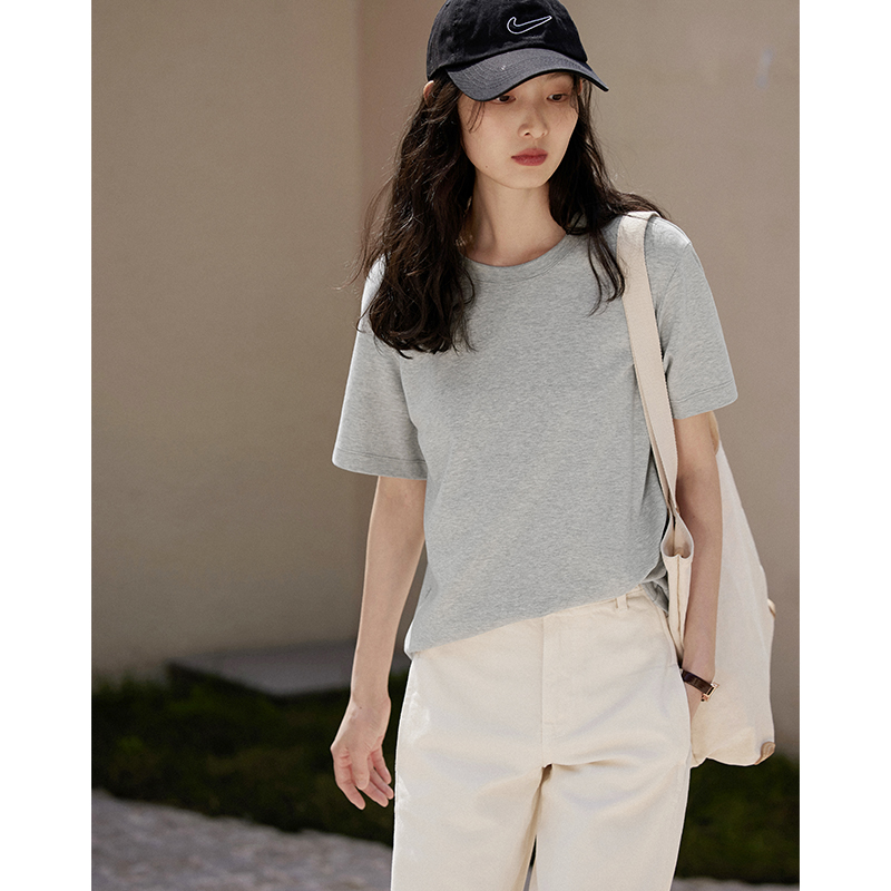 素典年中清仓【045】圆领基础T白色简约设计款纯色百搭短袖T恤打底