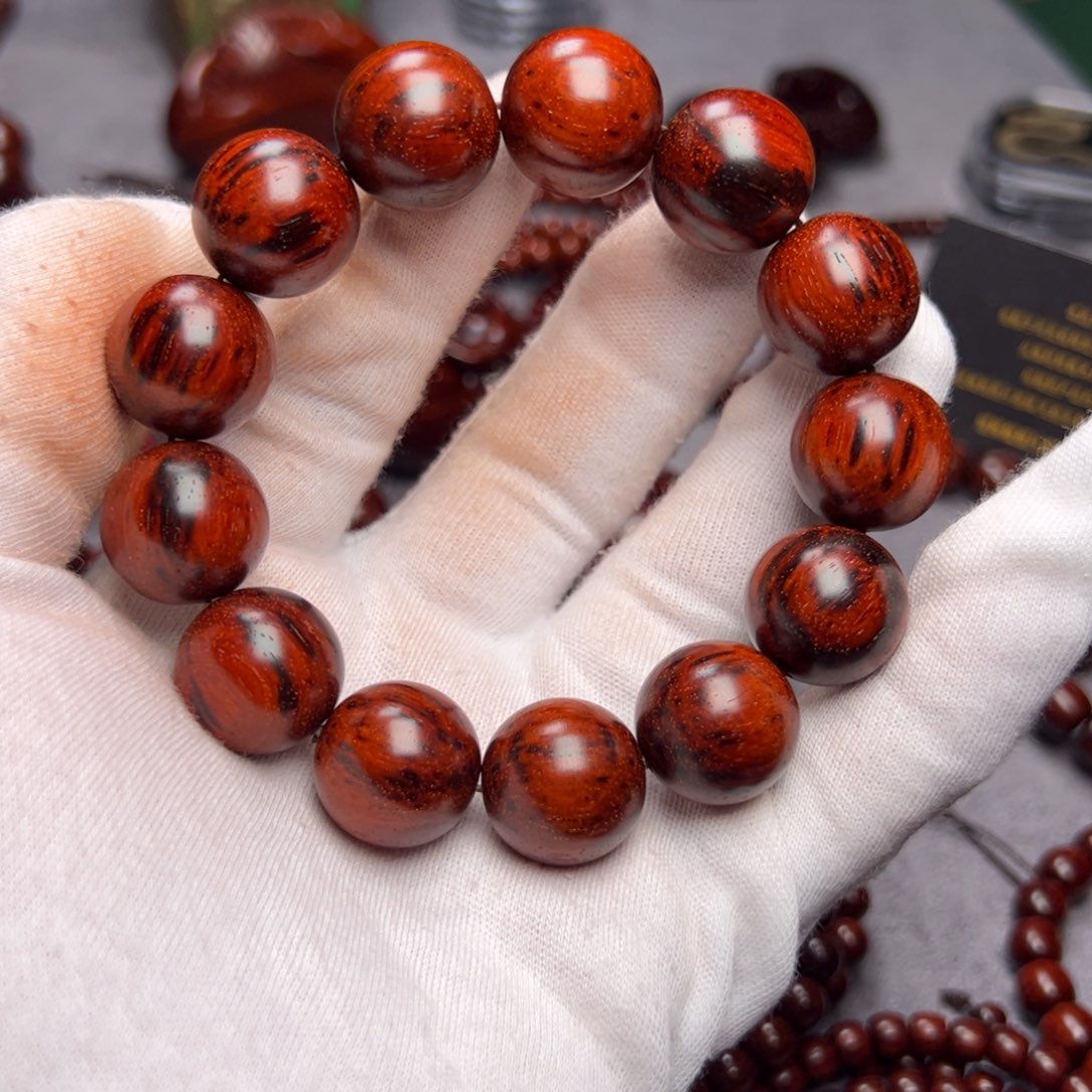 小叶紫檀手串/手链1.8 放性老树头 飘黑 火焰纹顶级高油密