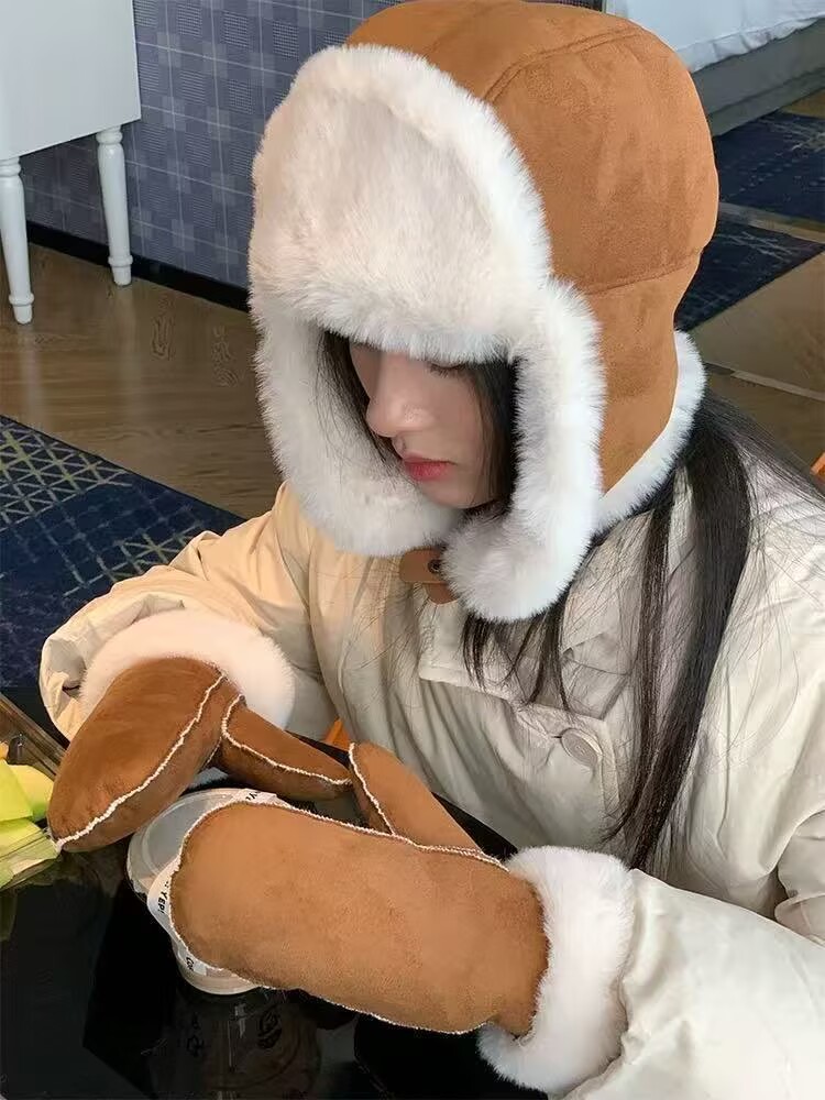 【宝儿姐优选】ins冬季复古麂皮绒加厚护耳保暖雷锋帽毛绒帽